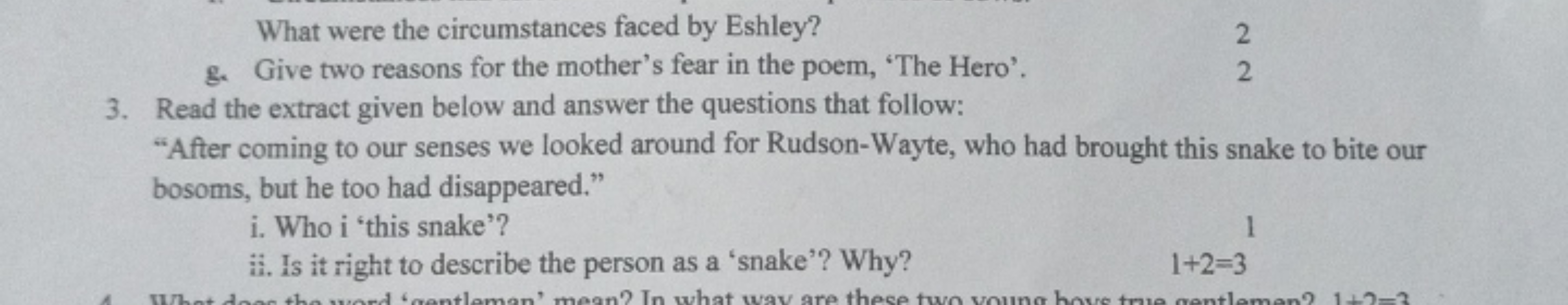 What were the circumstances faced by Eshley?
g. Give two reasons for t