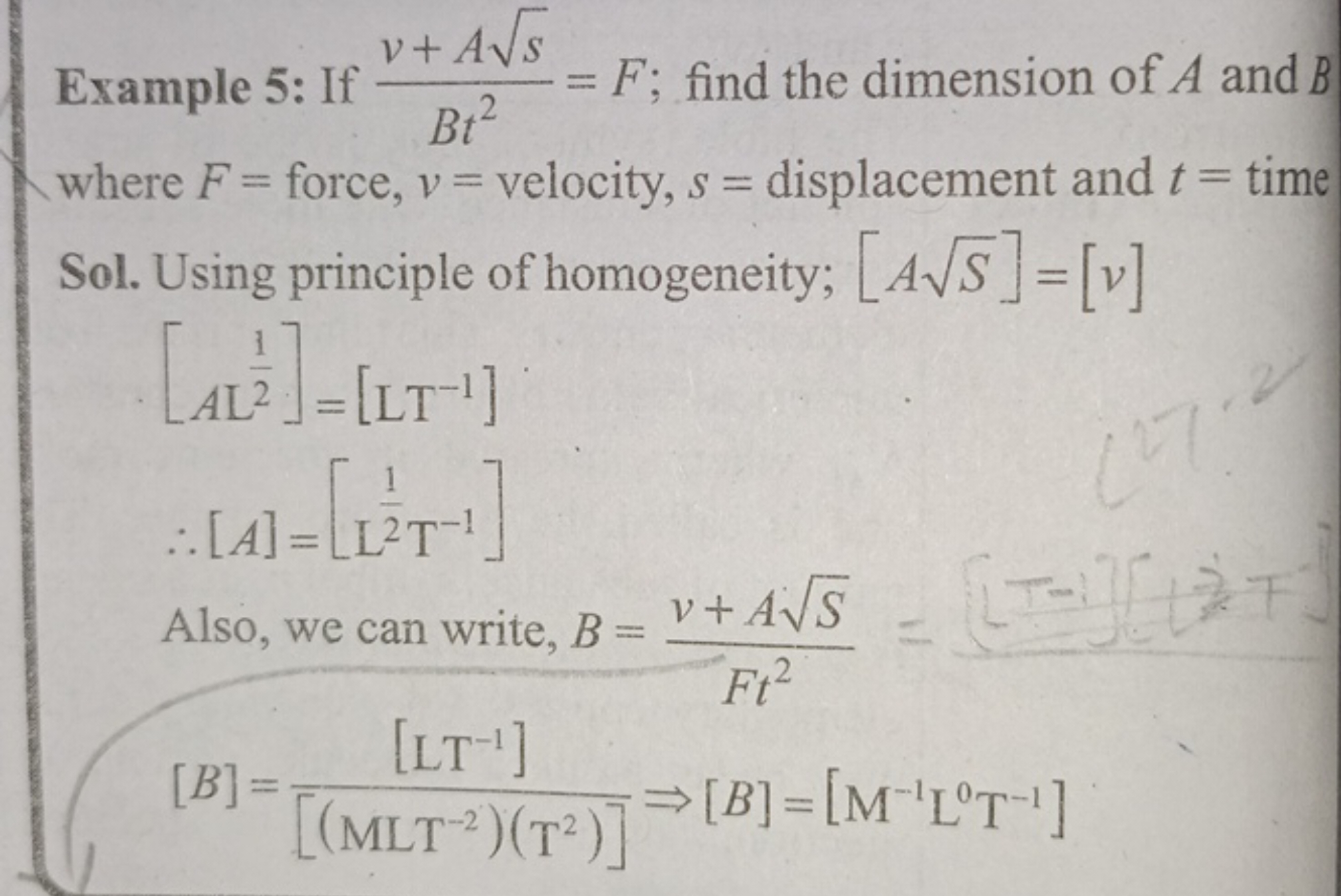 Example 5: If Bt2v+As​​=F; find the dimension of A and B where F= forc