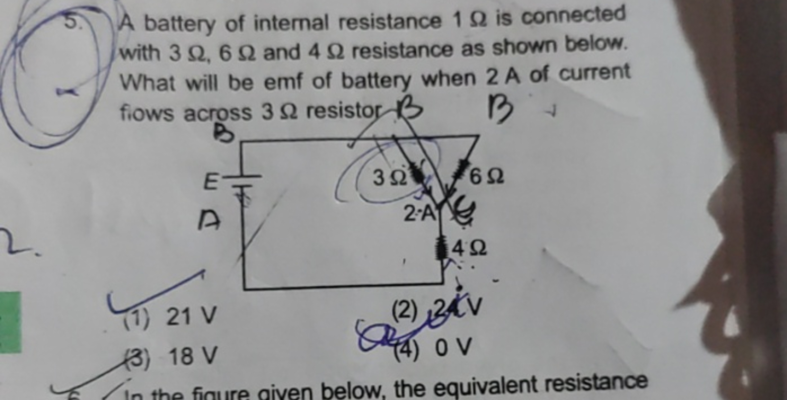 A battery of internal resistance 1Ω is connected with 3Ω,6Ω and 4Ω res