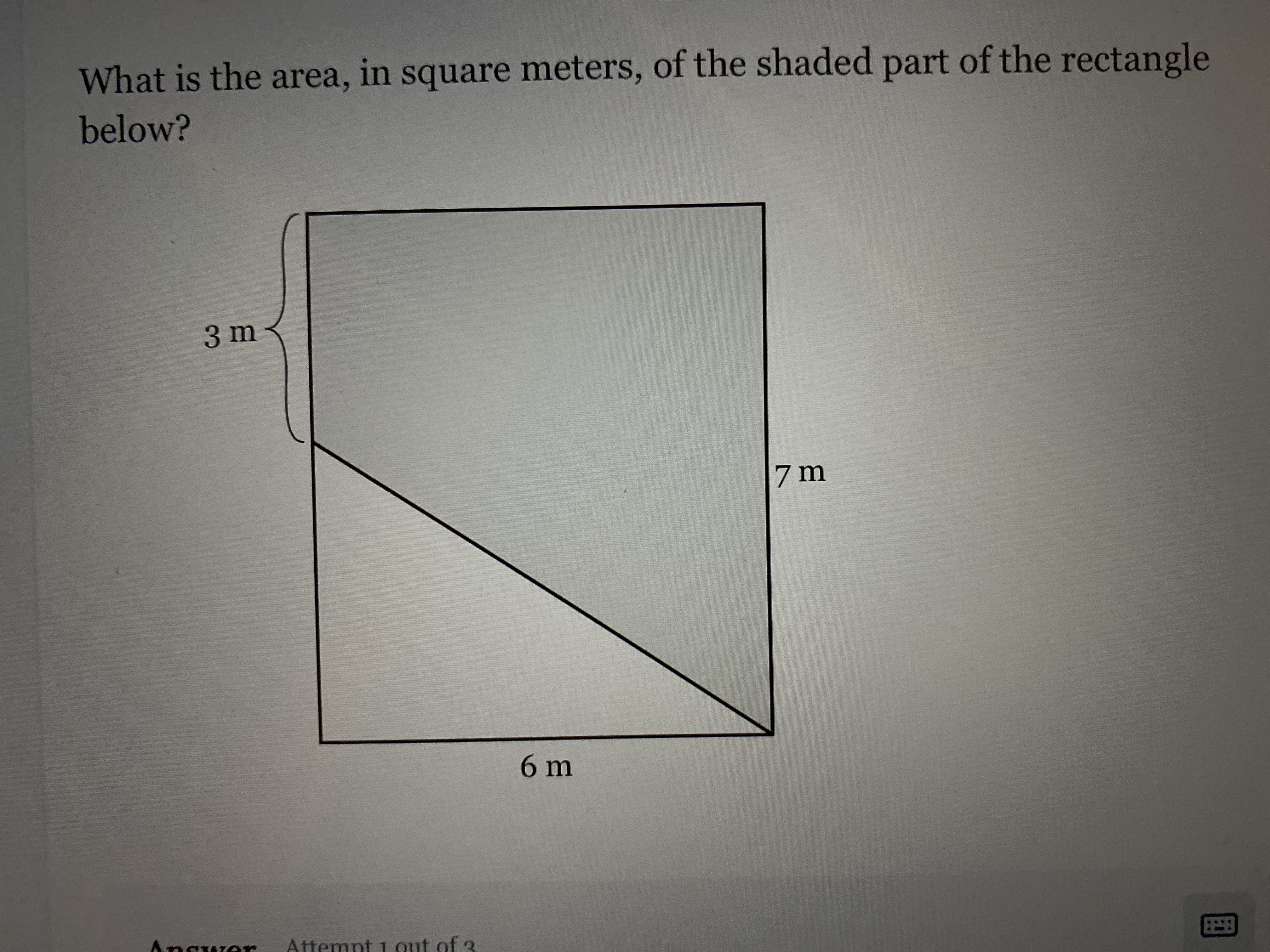 What is the area, in square meters, of the shaded part of the rectangl