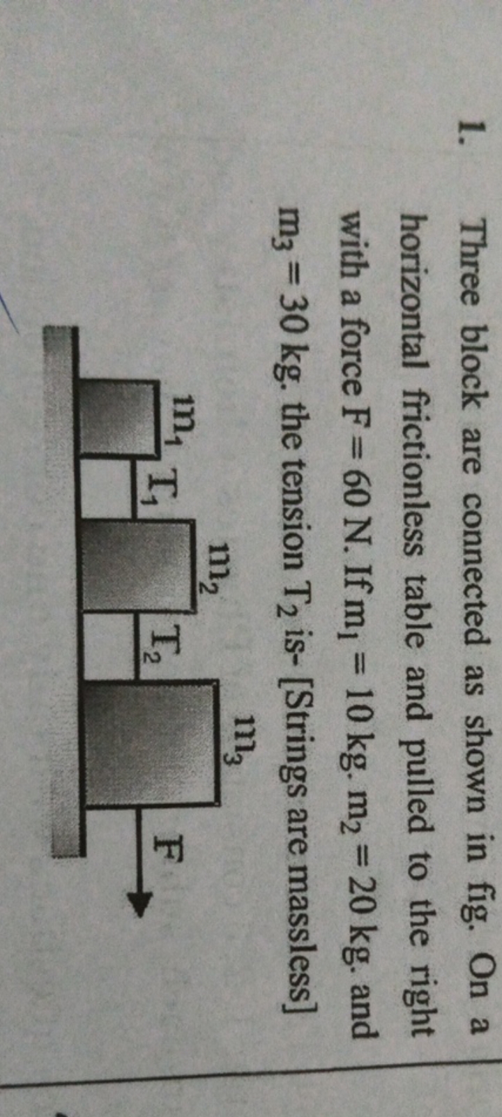 1. Three block are connected as shown in fig. On a horizontal friction