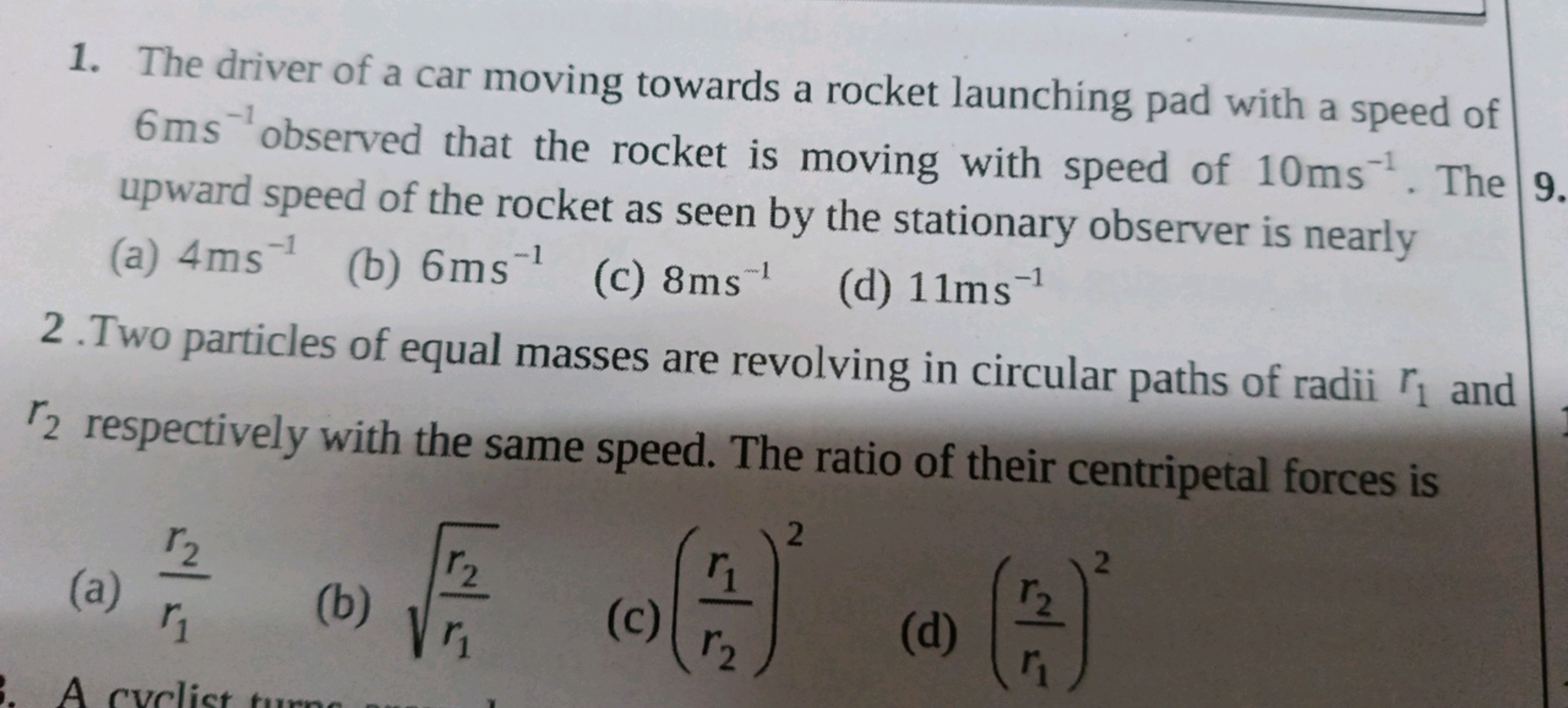 1. The driver of a car moving towards a rocket launching pad with a sp