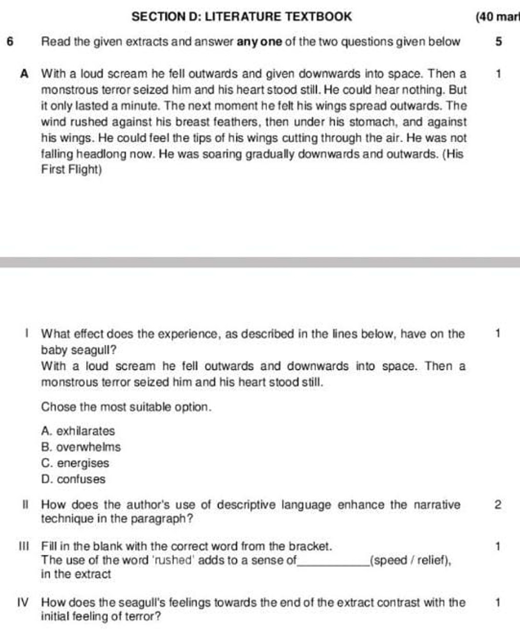 SECTION D: LITERATURE TEXTBOOK
(40 mar
6 Read the given extracts and a