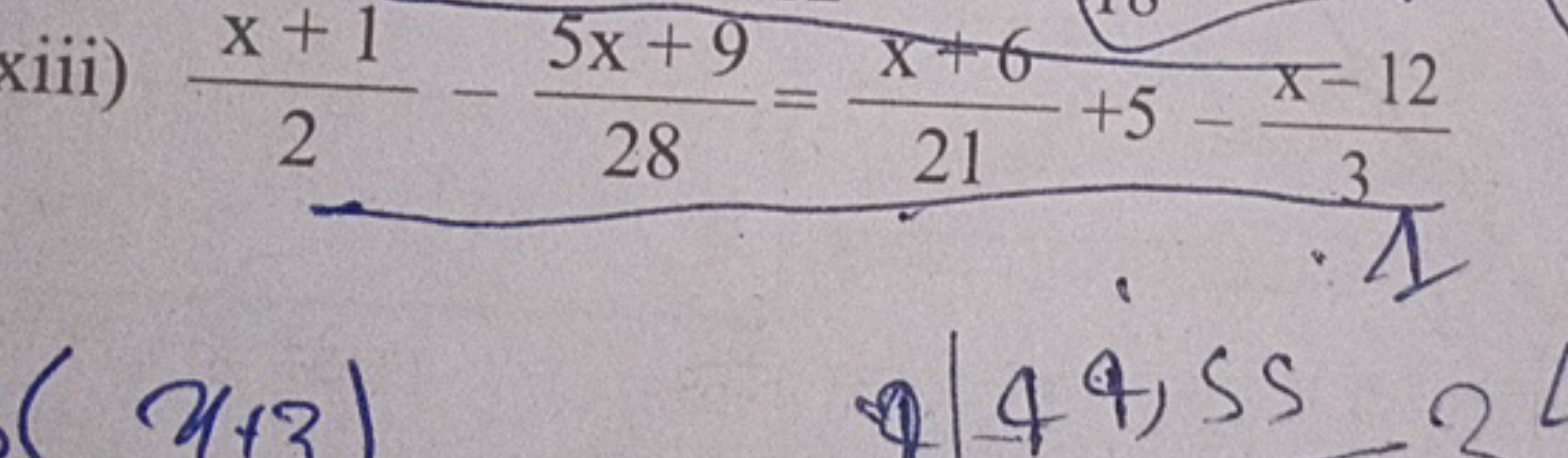 xiii) 2x+1​−285x+9​=21x+6​+5−3x−12​