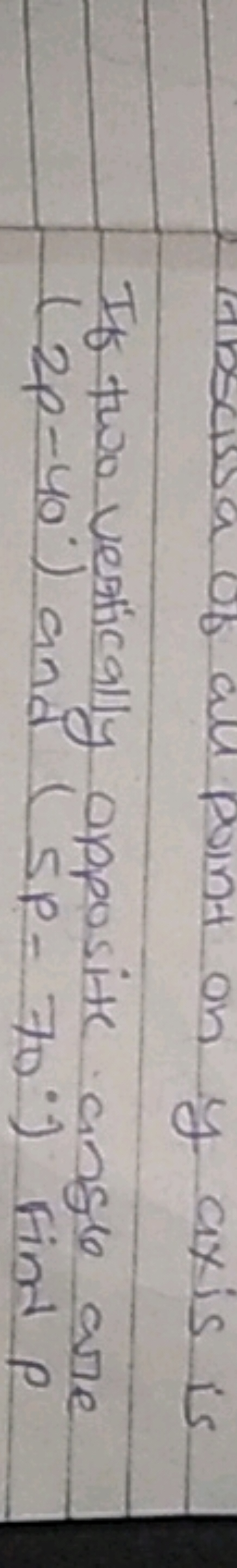 If two vertically apposite angle are (2p−40∘) and (5p−70∘) find p