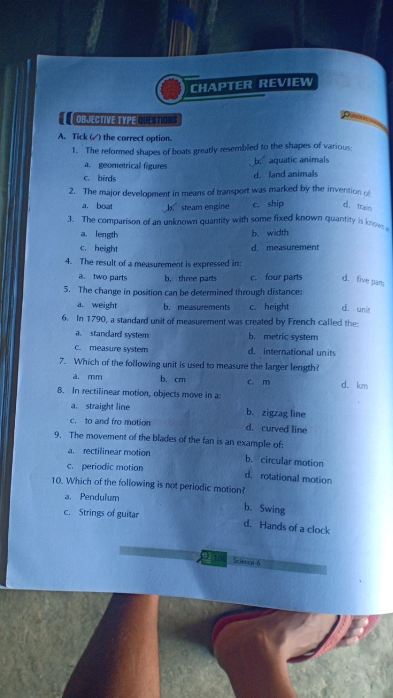 CHAPTER REVIEW

OBJEGTIVE TYPE QUESTIONS
A. Tick (Ω) the correct optio