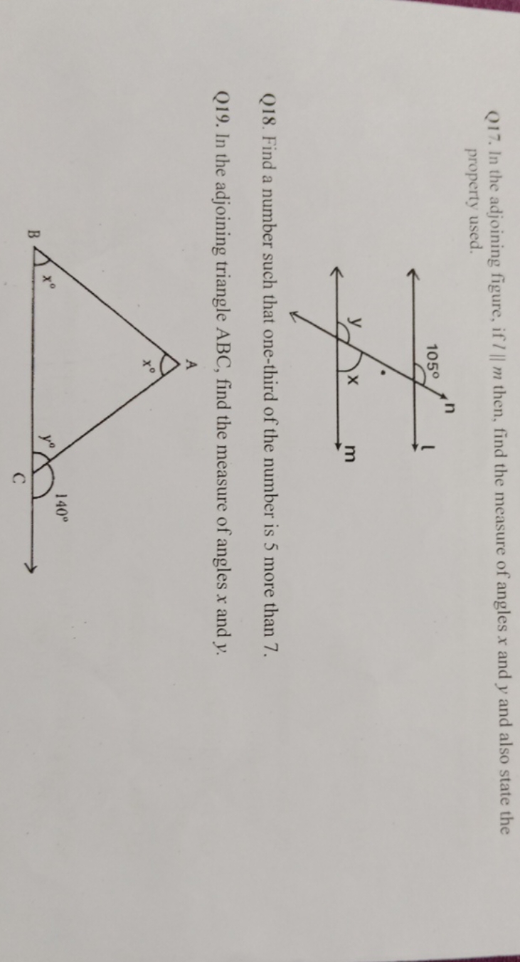 Q17. In the adjoining figure, if l∥m then, find the measure of angles 