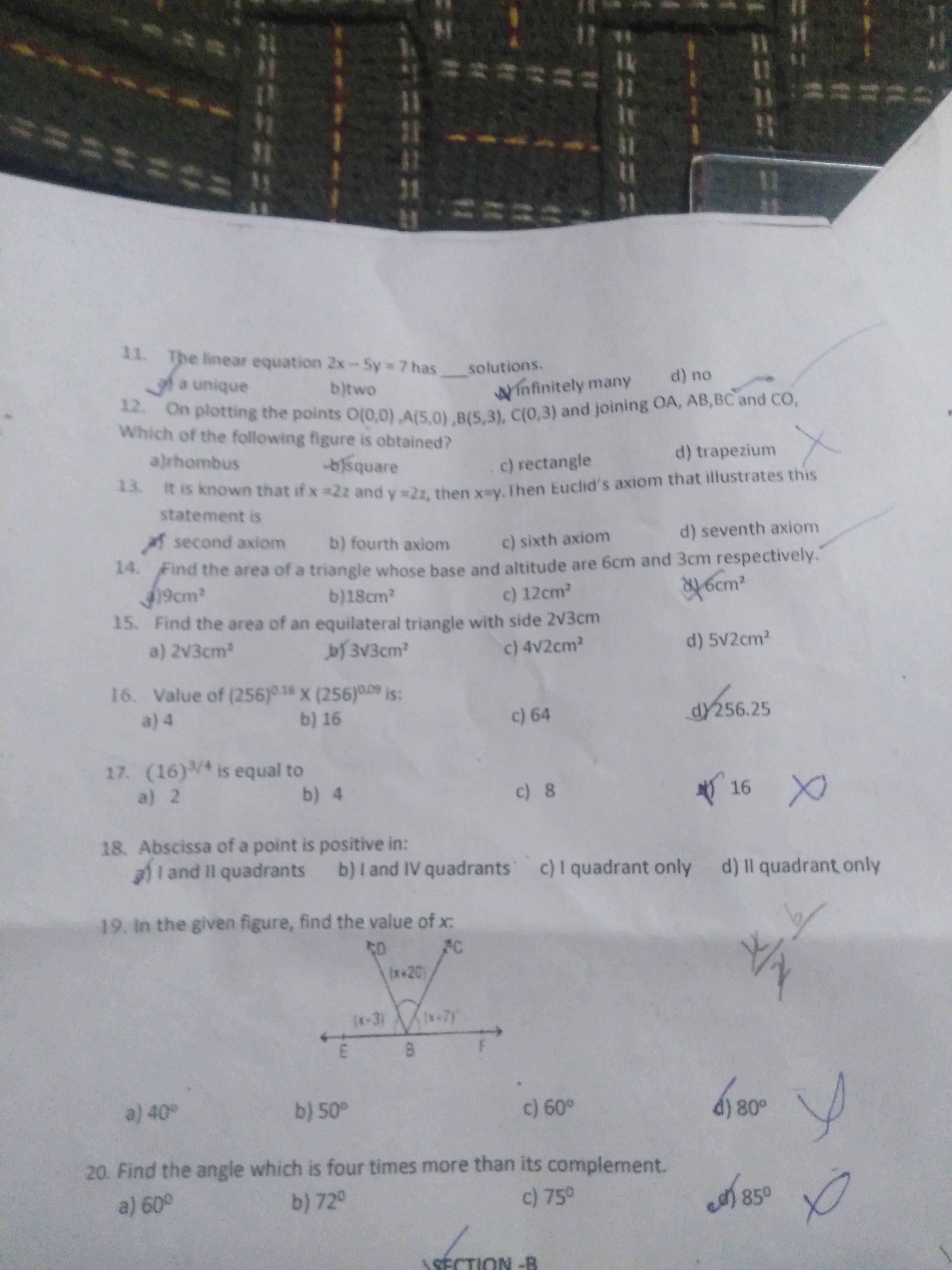 11. The linear equation 2x-5y = 7 has _ solutions.
gf a unique
b)two
I