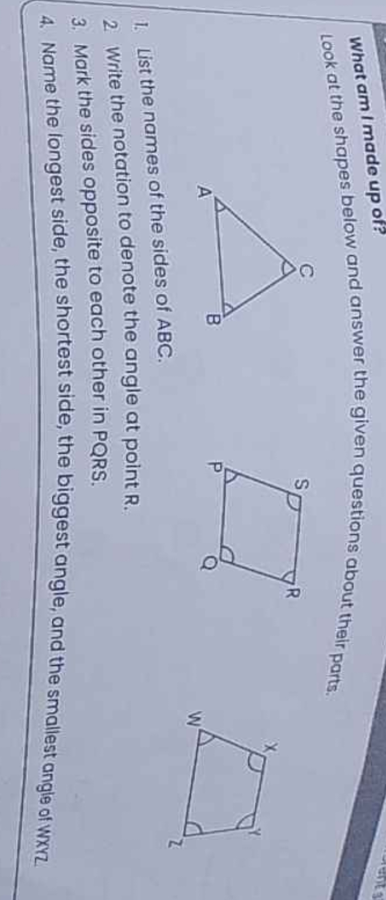 Look at the shapes below and answer the given questions about their pa