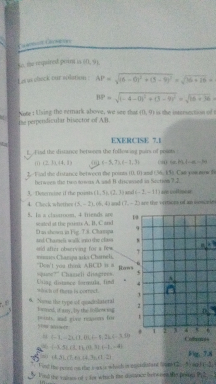 3. he theguined potint is 10,91 .
lan undthekeur nolation
AP=(6−0)2+(5