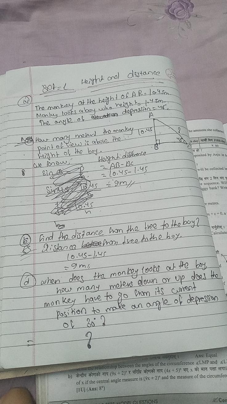 Set =1 Height and distance
(14) The monkey at the height of AB=10.45 m