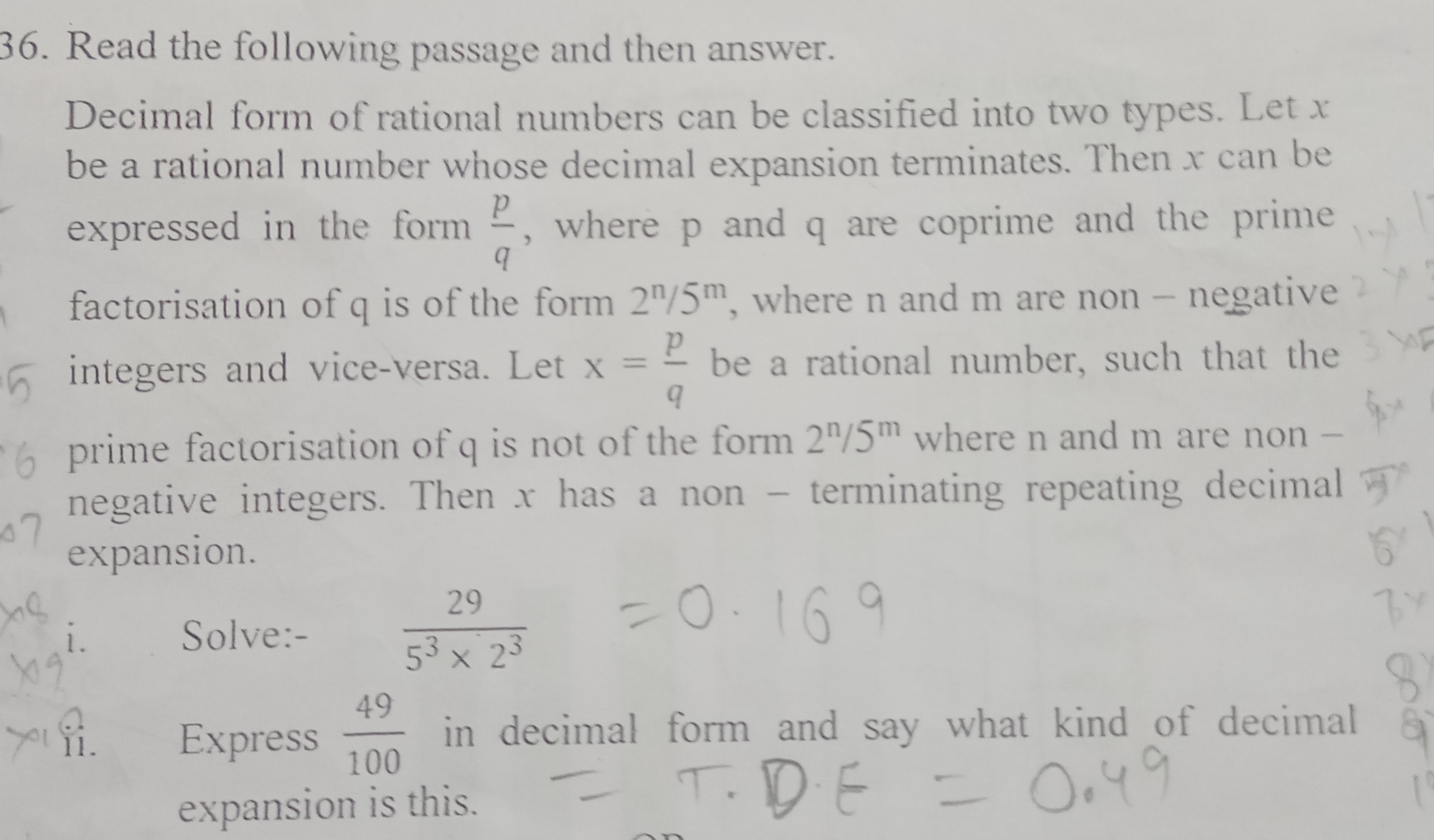 36. Read the following passage and then answer.

Decimal form of ratio