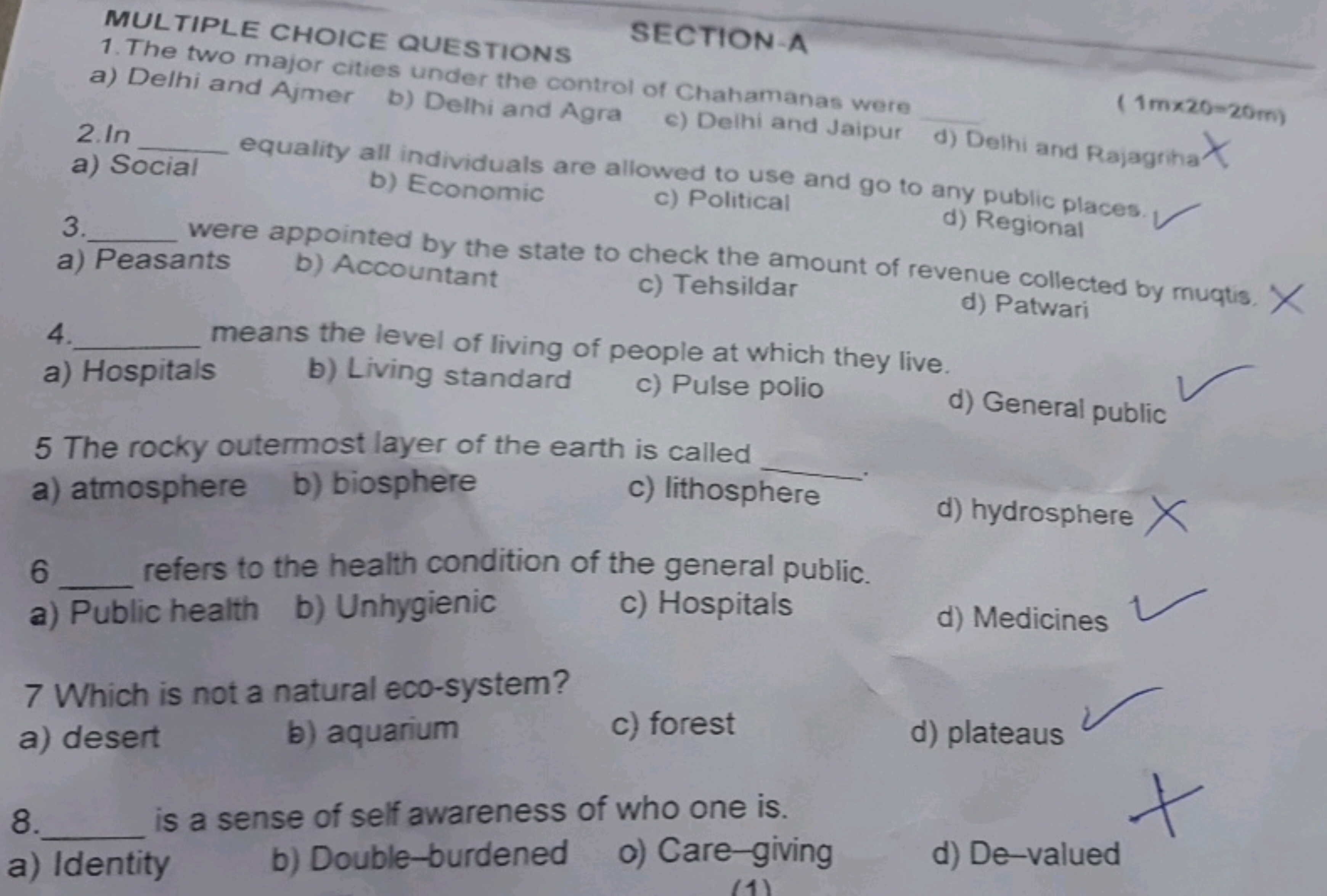 MULTIPLE CHOICE QUESTIONS
1. The two major cit

SECTION-A
a) Delhi and