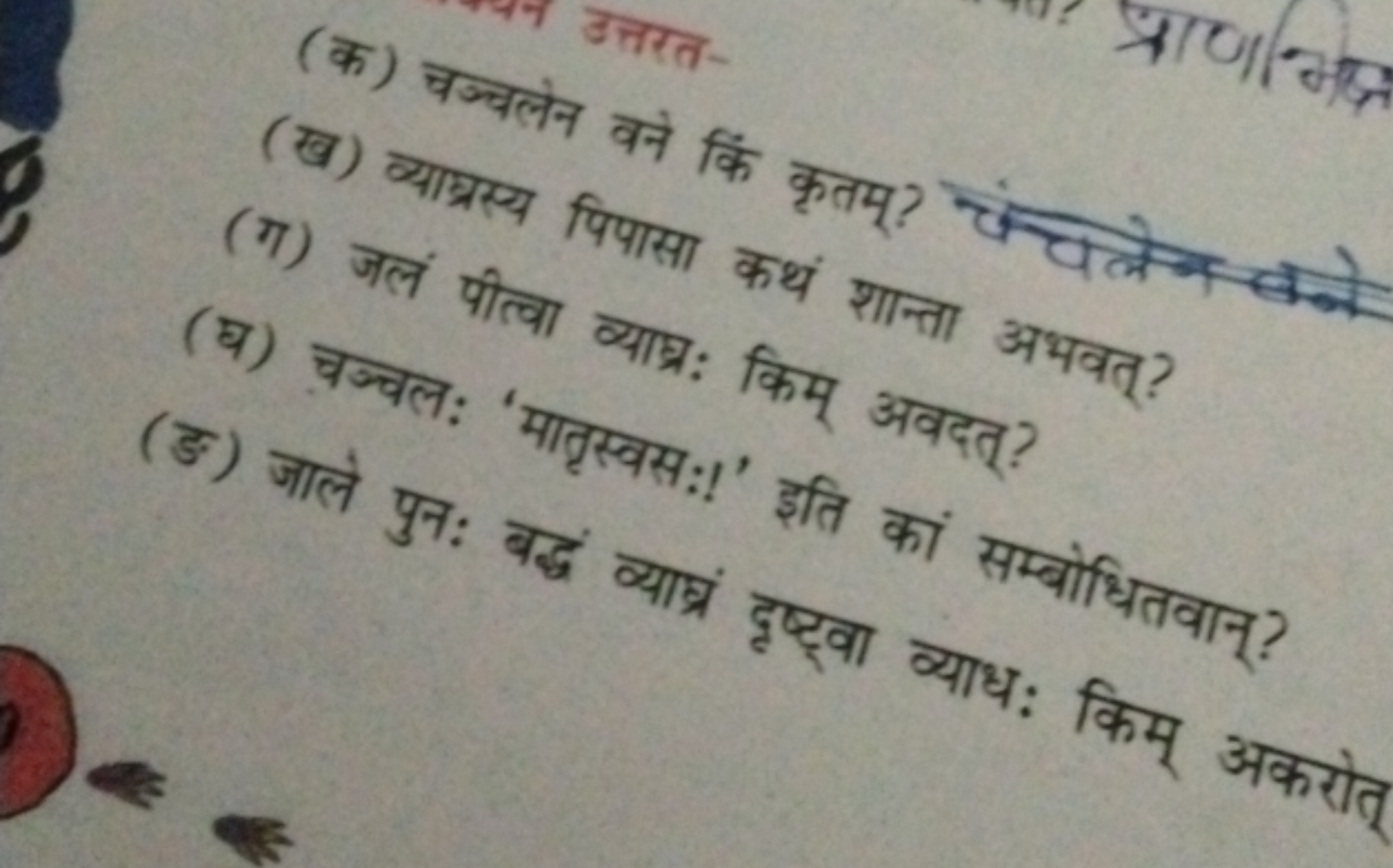 (ख) व्यालन वने कि कृतम्?
प्रा0\% सेक
(ख) व्याप्रस्थ पिपासा कथथं शान्ता