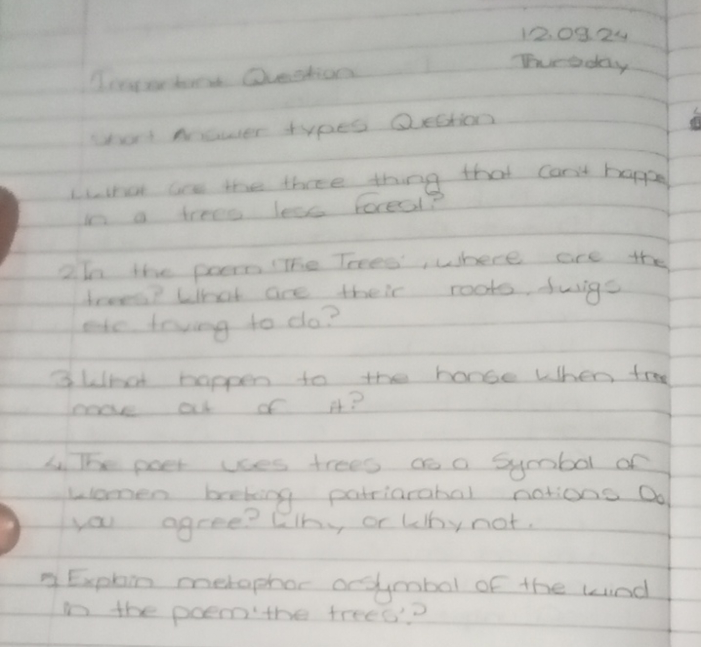 12.0924
Tingrortant Question
Thursday

What' Answer types Question
Wit