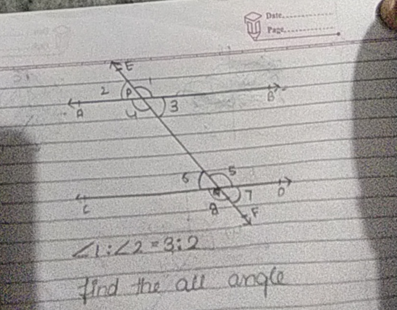 ∠1:∠2=3:2
find the all angle