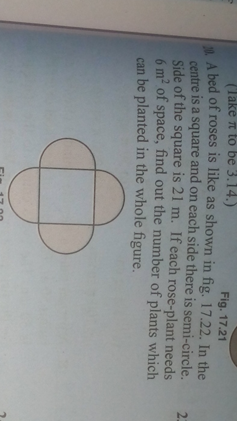 (1ake π to be 3.14.)
Fig. 17.21
10. A bed of roses is like as shown in