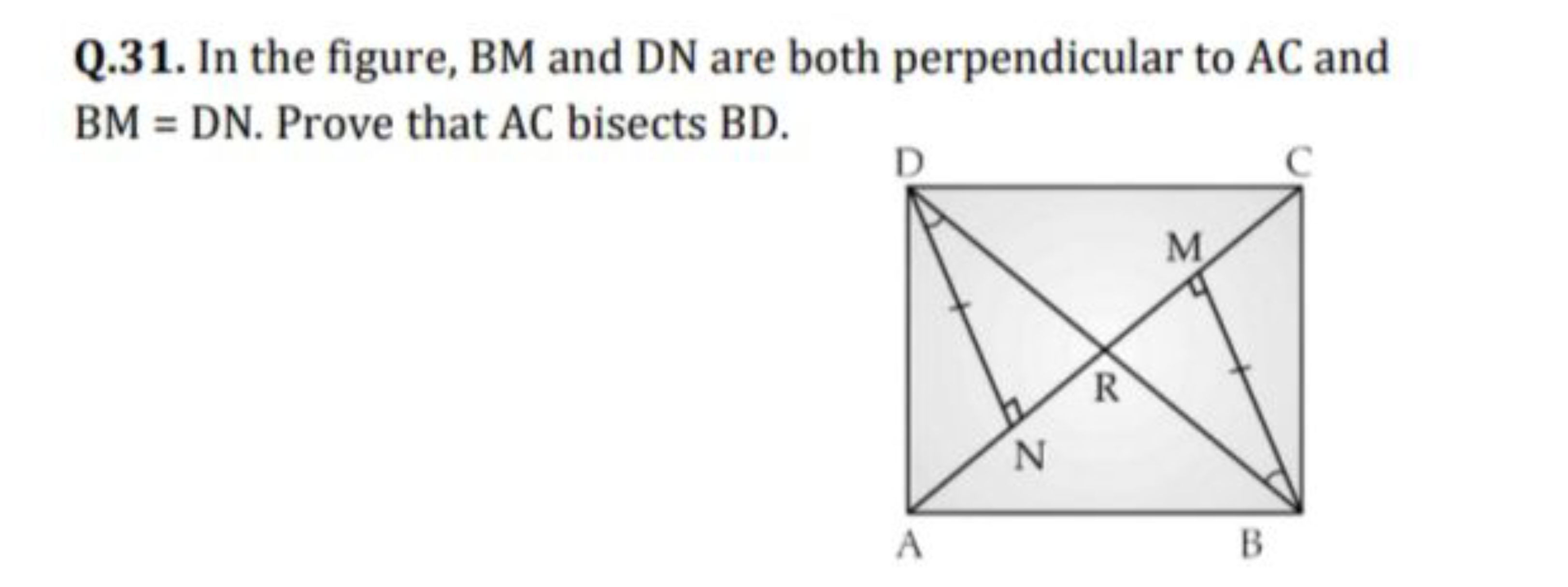 Q.31. In the figure, BM and DN are both perpendicular to AC and BM=DN.