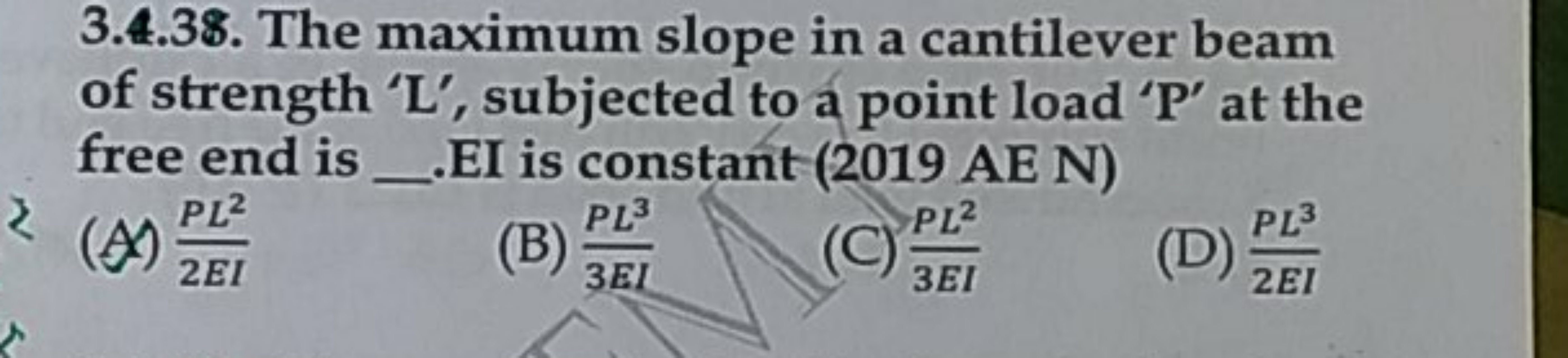 3.4.38. The maximum slope in a cantilever beam of strength ' L ', subj