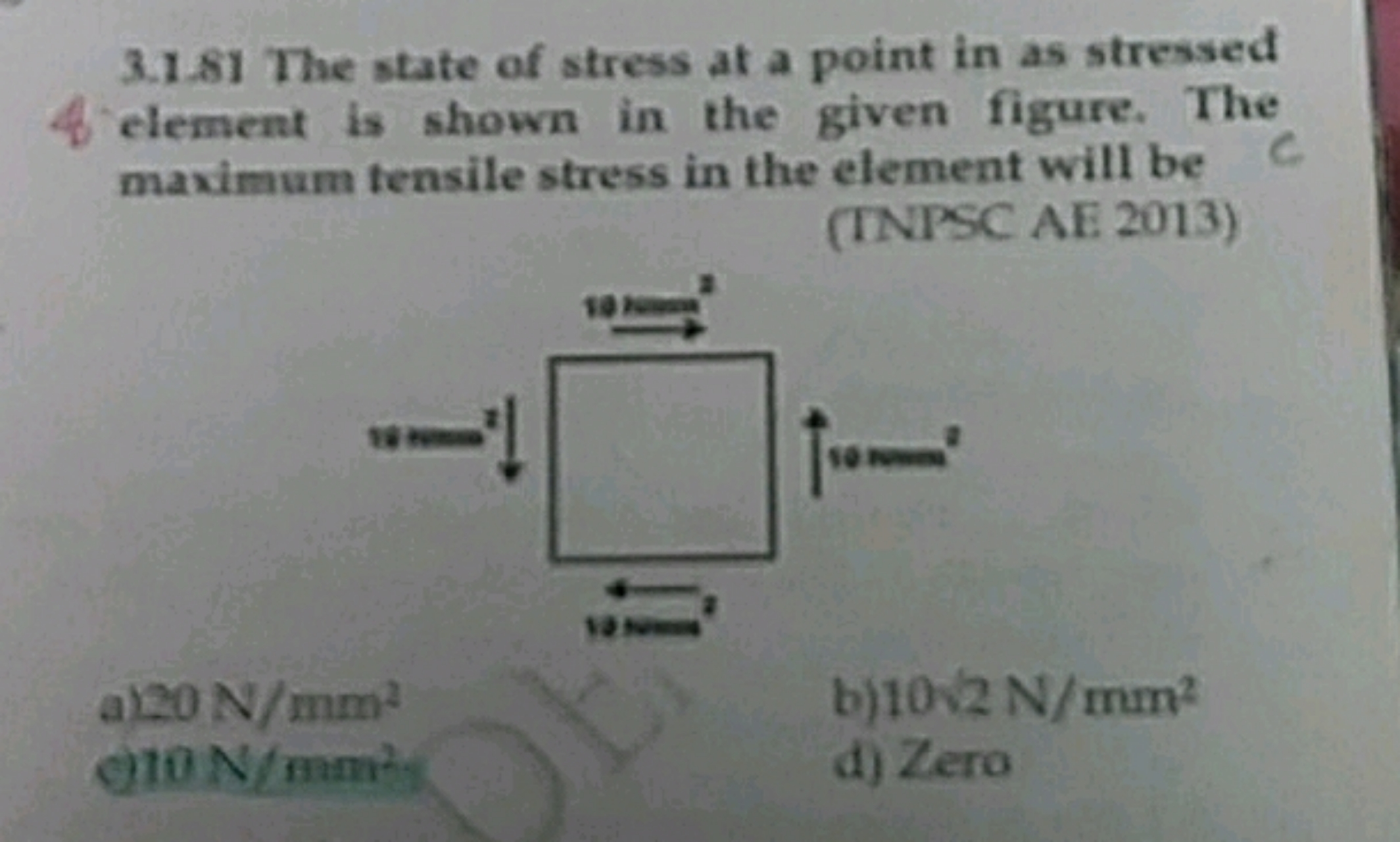 3.1. 81 The state of stress at a point in as stressed 4 - element is s