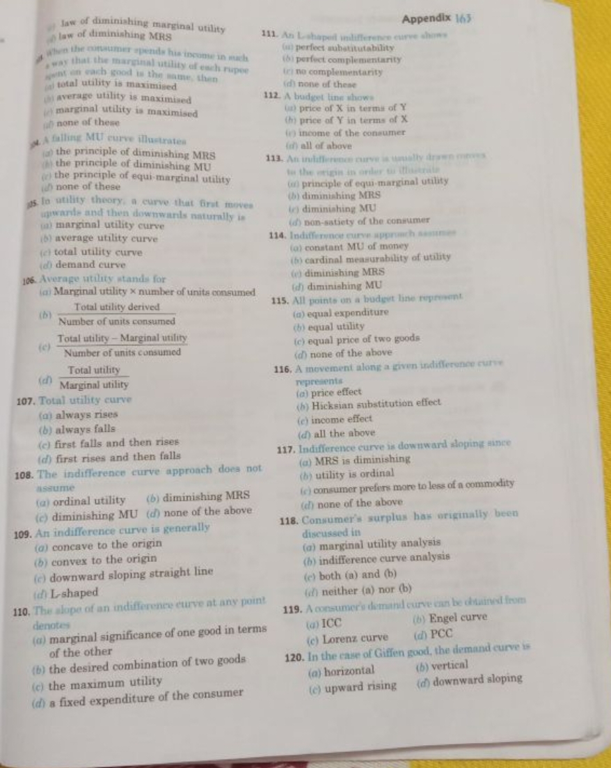 Appendix 163
Jaw of diminiahing marginal utility law of ciminishing MR