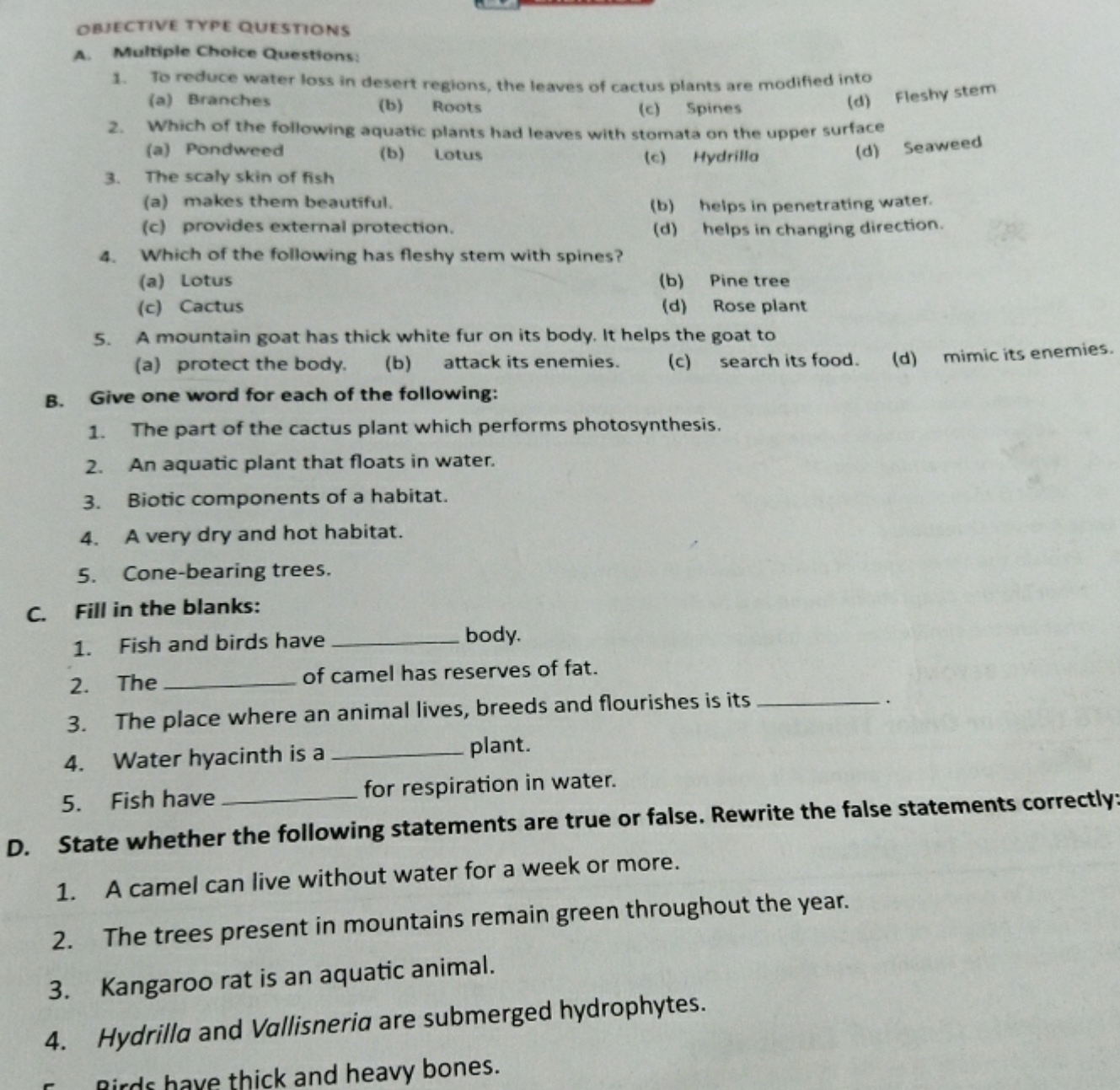 OBJECTIVE TYPE QUESTIONS
A. Multiple Choice Questions:
1. To reduce wa