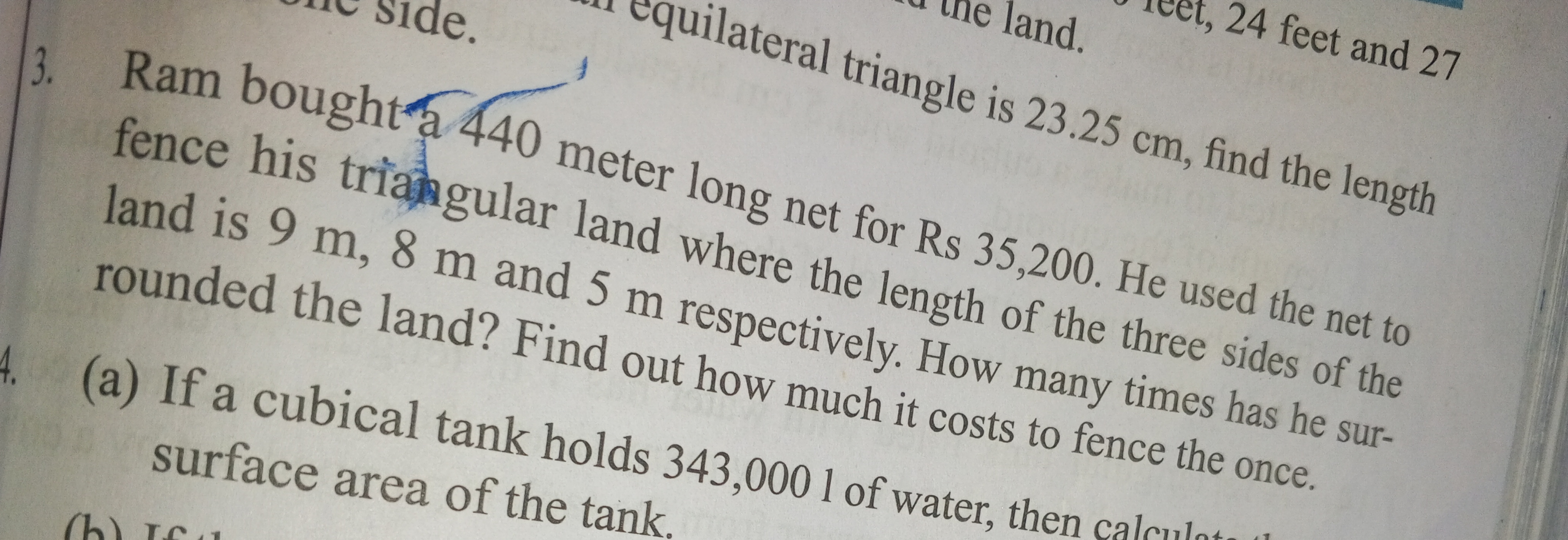 land.
t, 24 feet and 27
uilateral triangle is 23.25 cm, find the lengt