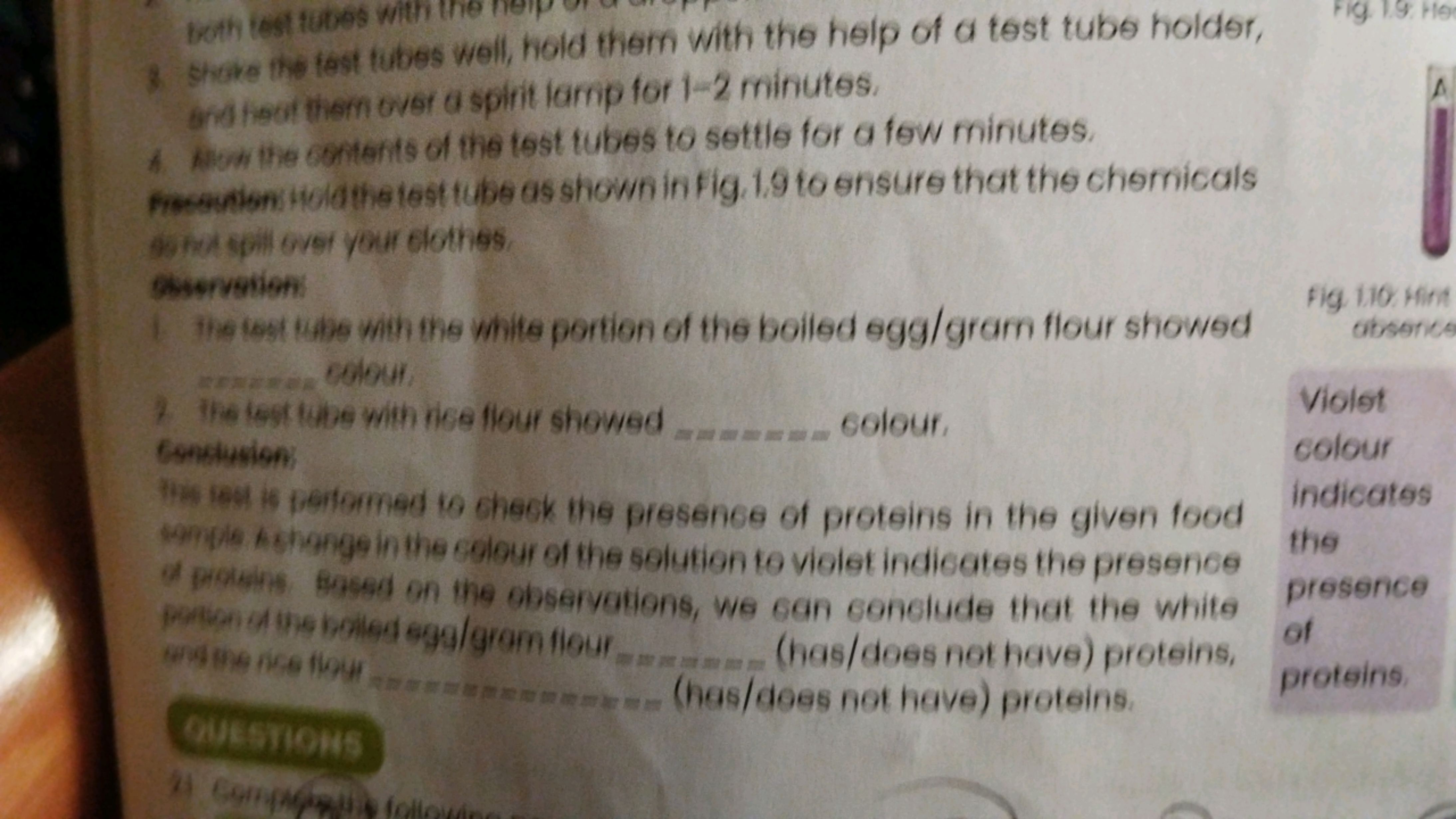 3. Shoke the test tubes well, hold them with the help of a test tube h