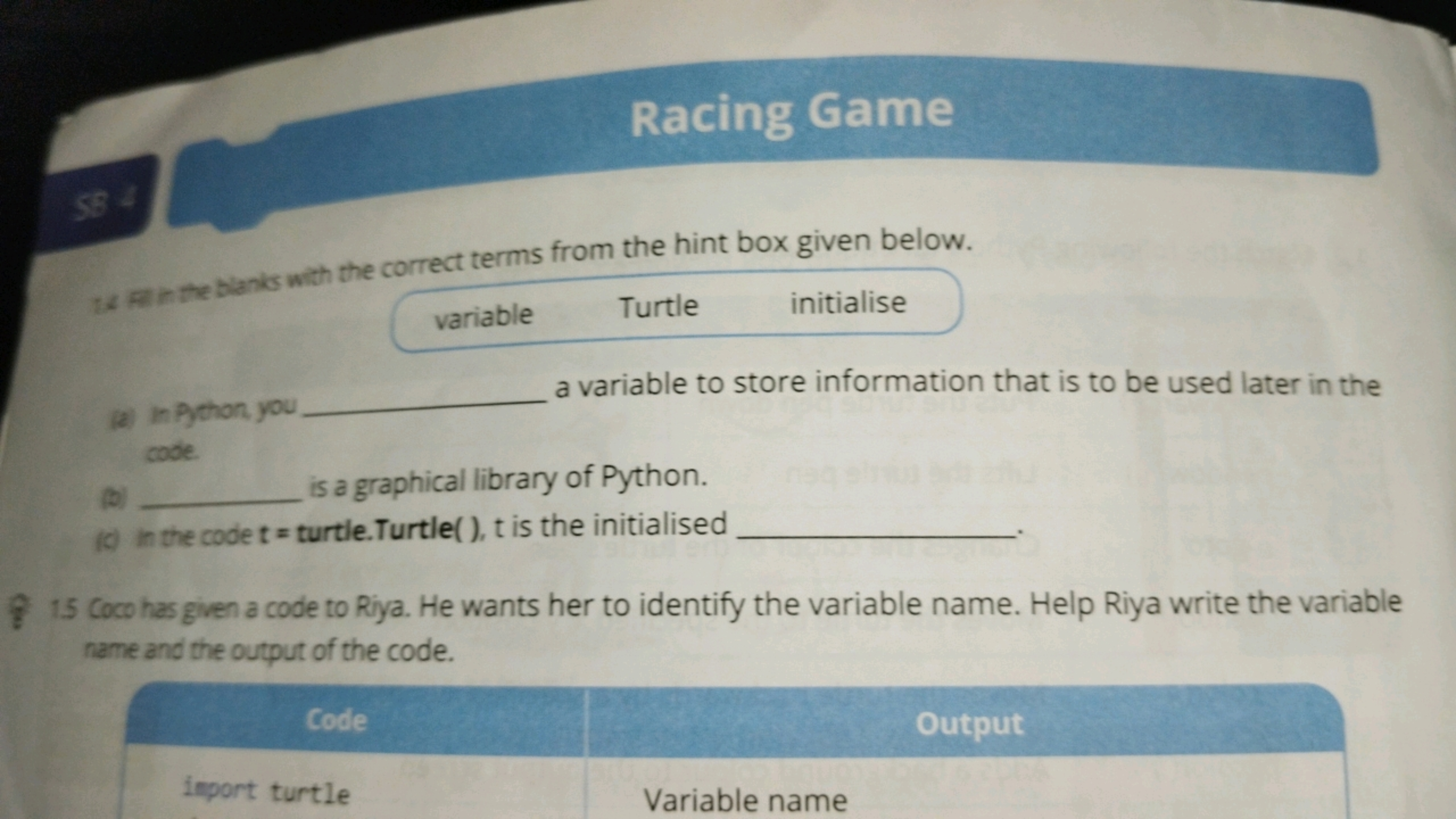 SB4
Racing Game
14 in the blanks with the correct terms from the hint 