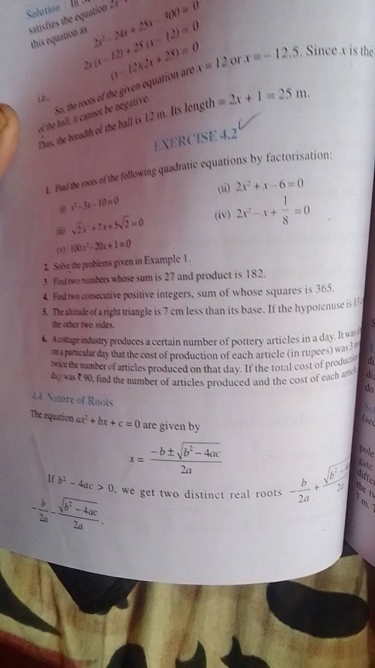 

NRRC'ISi d. 22
1. Padter wo athe following quadtatic equations by fa