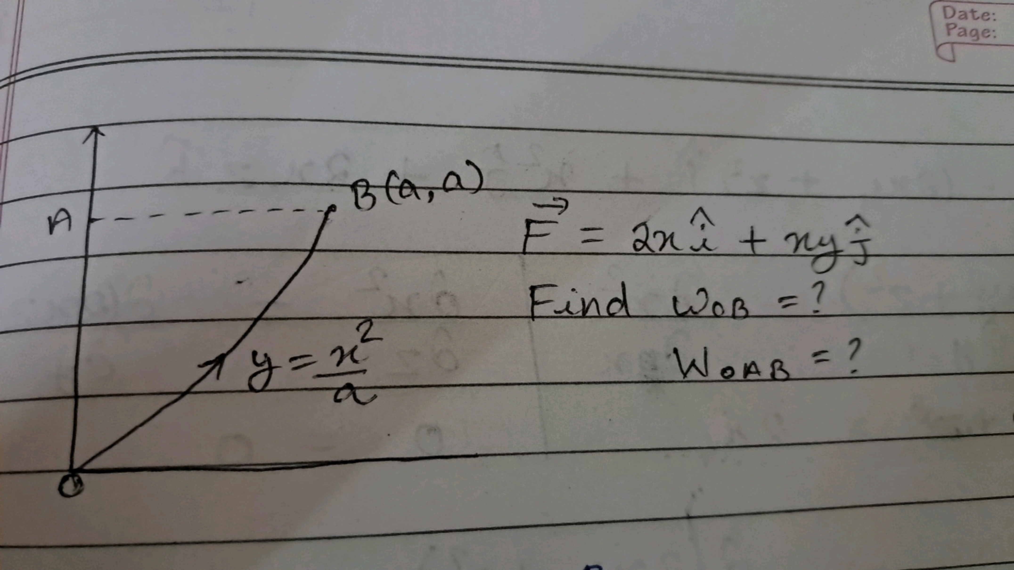 Date:
Page:
F=2xi^+xyj^​ Find ωOB​= ? WOAB​= ? ​