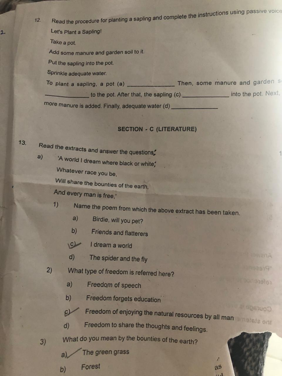 12. Read the procedure for planting a sapling and complete the instruc