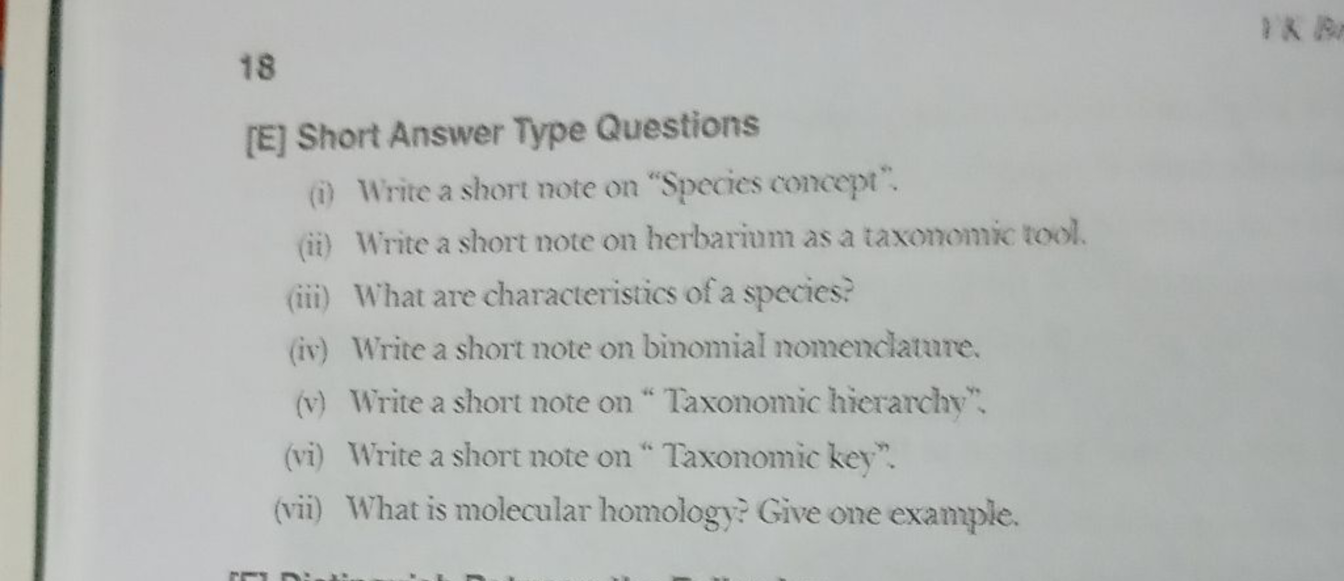 18
[E] Short Answer Type Questions
(i) Write a short note on "Species 