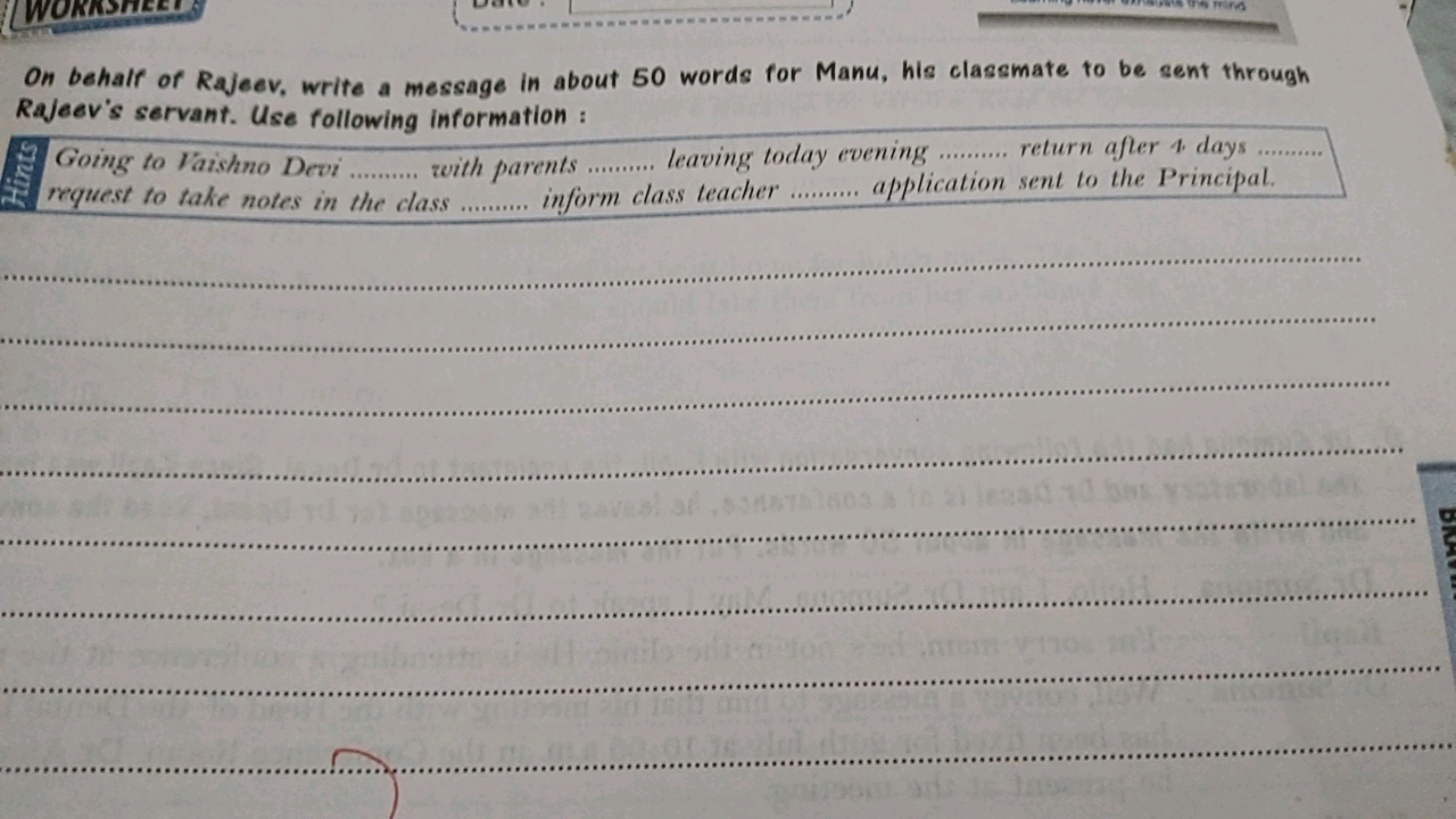 On behalf of Rajeev, write a message in about 50 words for Manu, his c