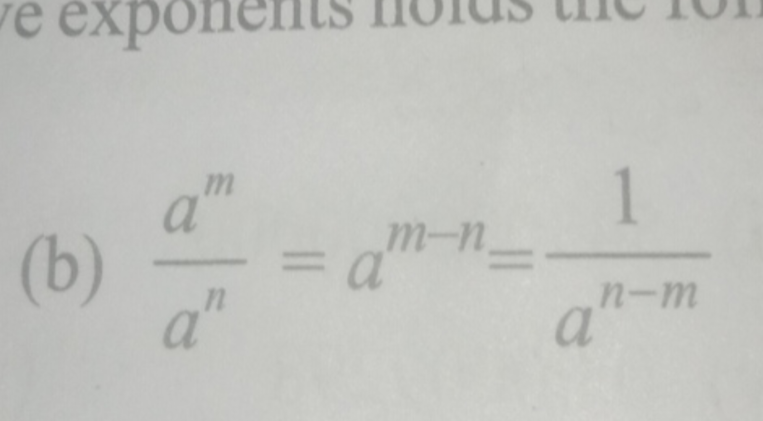 (b) anam​=am−n=an−m1​