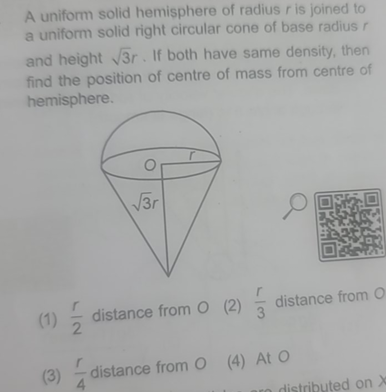 A uniform solid hemisphere of radius r is joined to a uniform solid ri