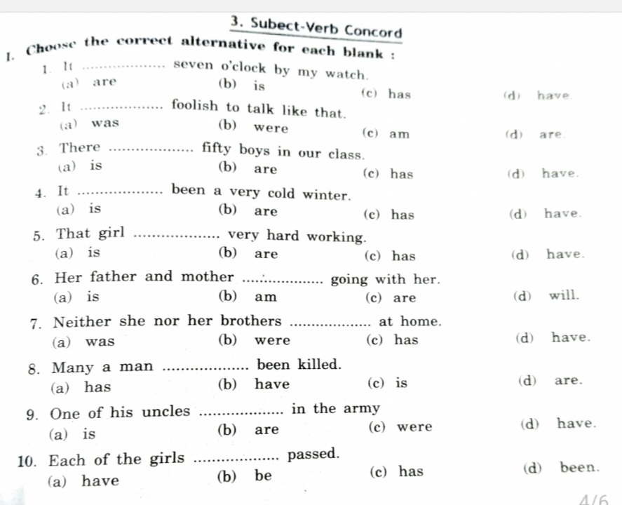 3. Subect-Verb Concord
1. Choose the correct alternative for each blan