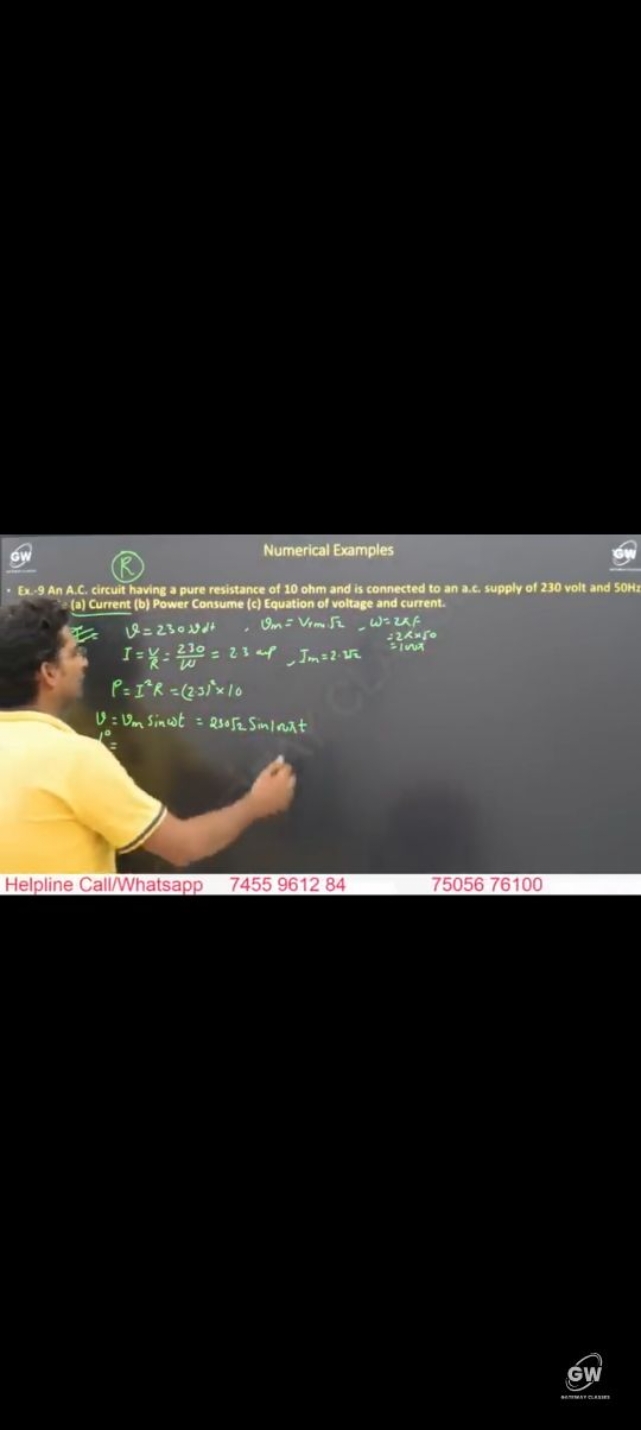 Numerical Examples
- Ex. 9 An A.C. circuit having a pure resistance of