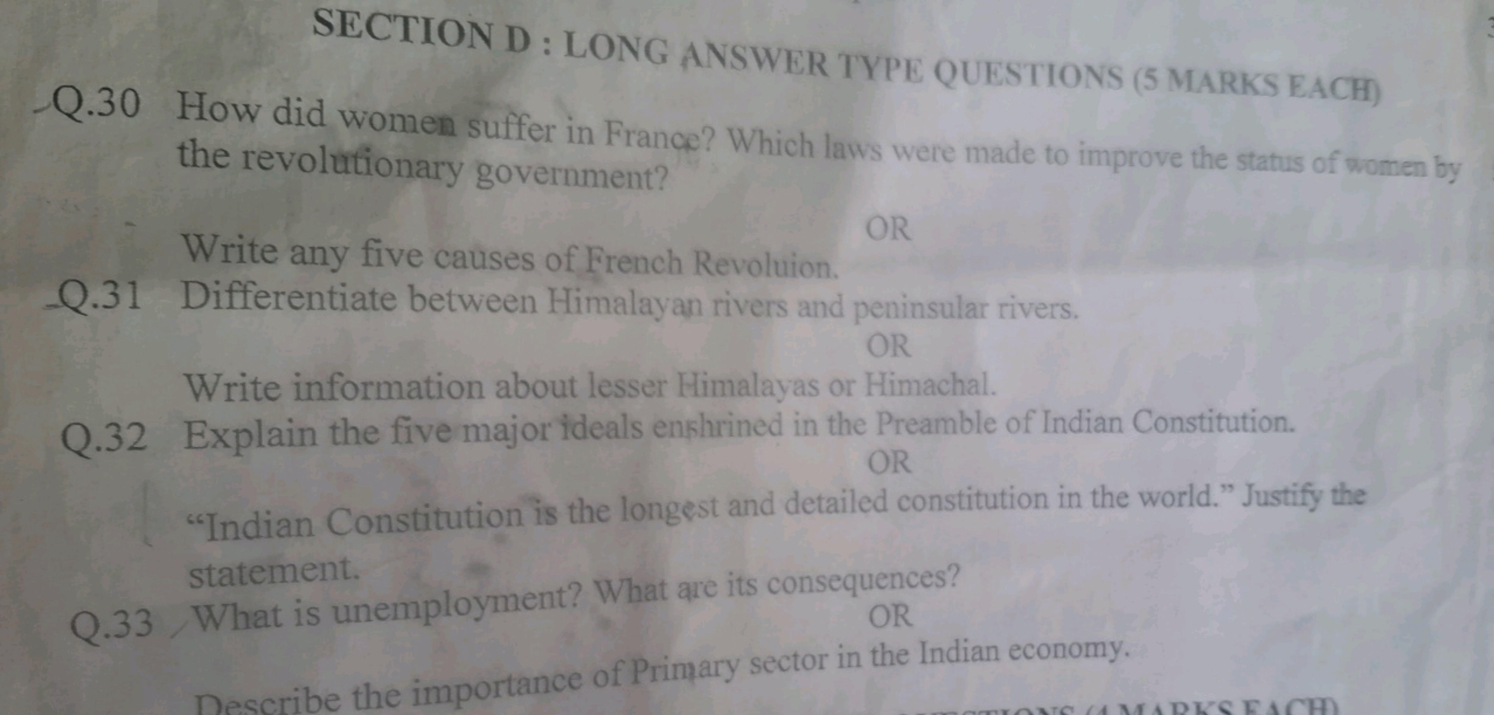 SECTION D : LONG ANSWER TYPE QUESTIONS (5 MARKS EACH)
Q. 30 How did wo