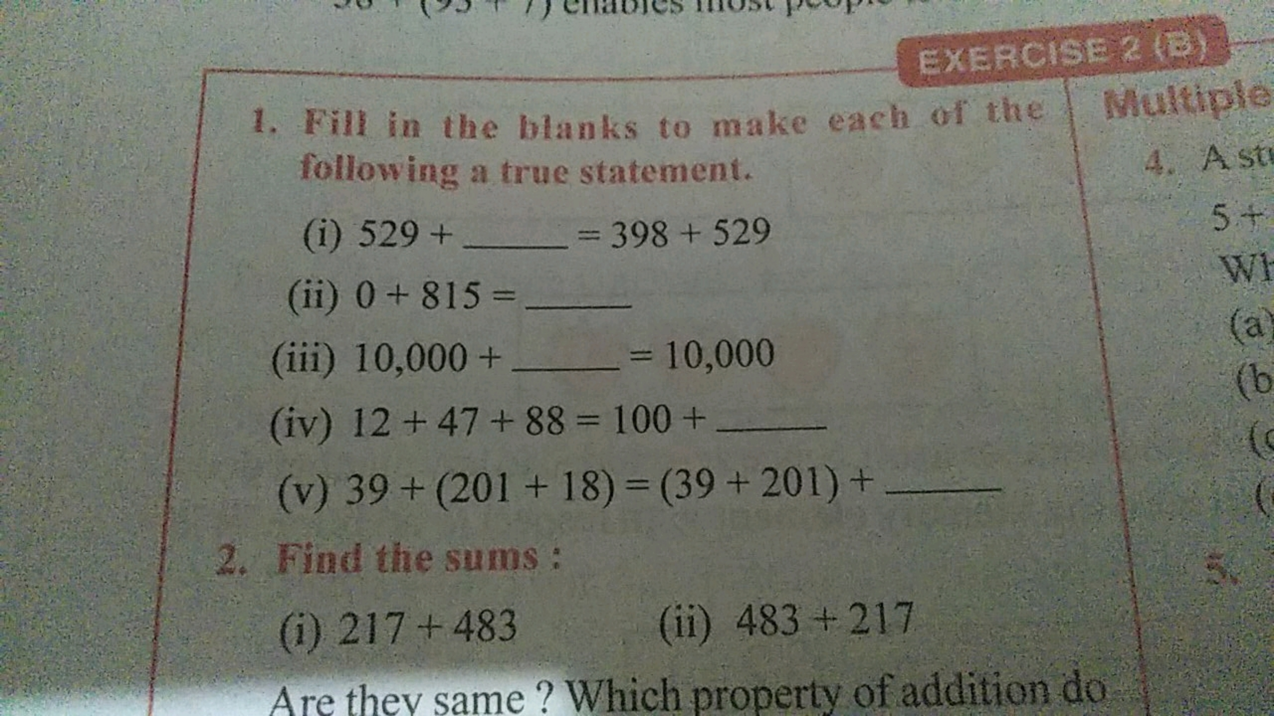 EXERCISE 2 (B)
1. Fill in the blanks to make each of the Multiple
foll