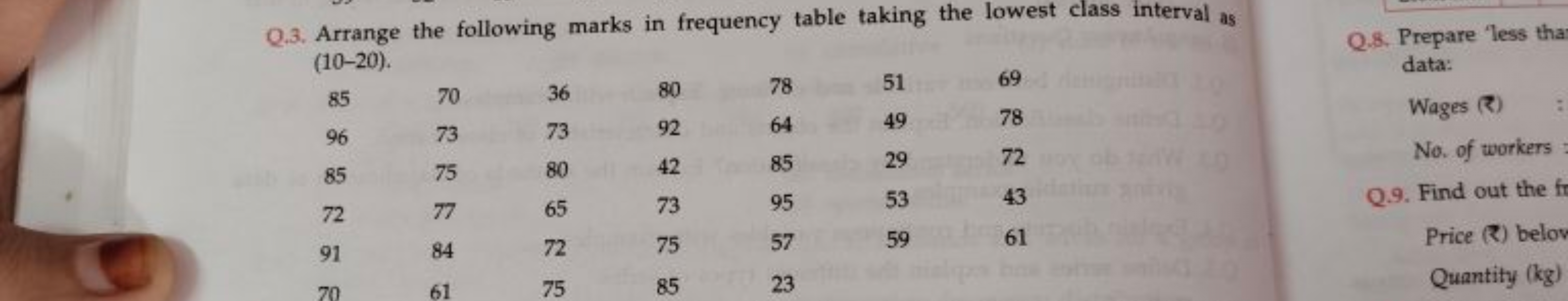 Q.3. Arrange the following marks in frequency table taking the lowest 