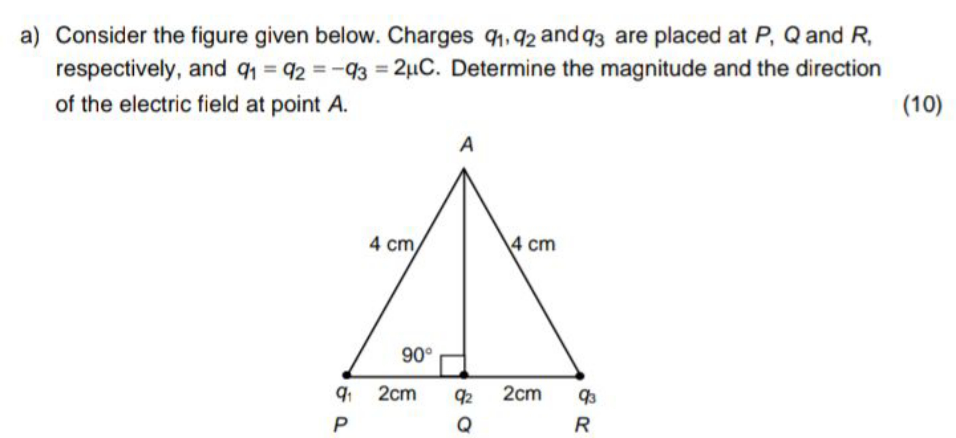 a) Consider the figure given below. Charges q1​,q2​ and q3​ are placed