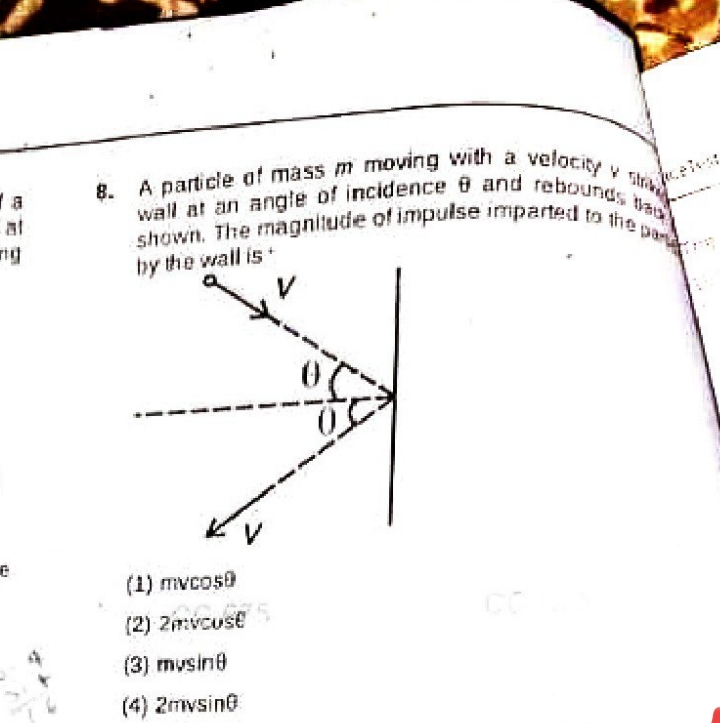 8. A particle of mass m mowing with a velocity v sthand shown. The mag