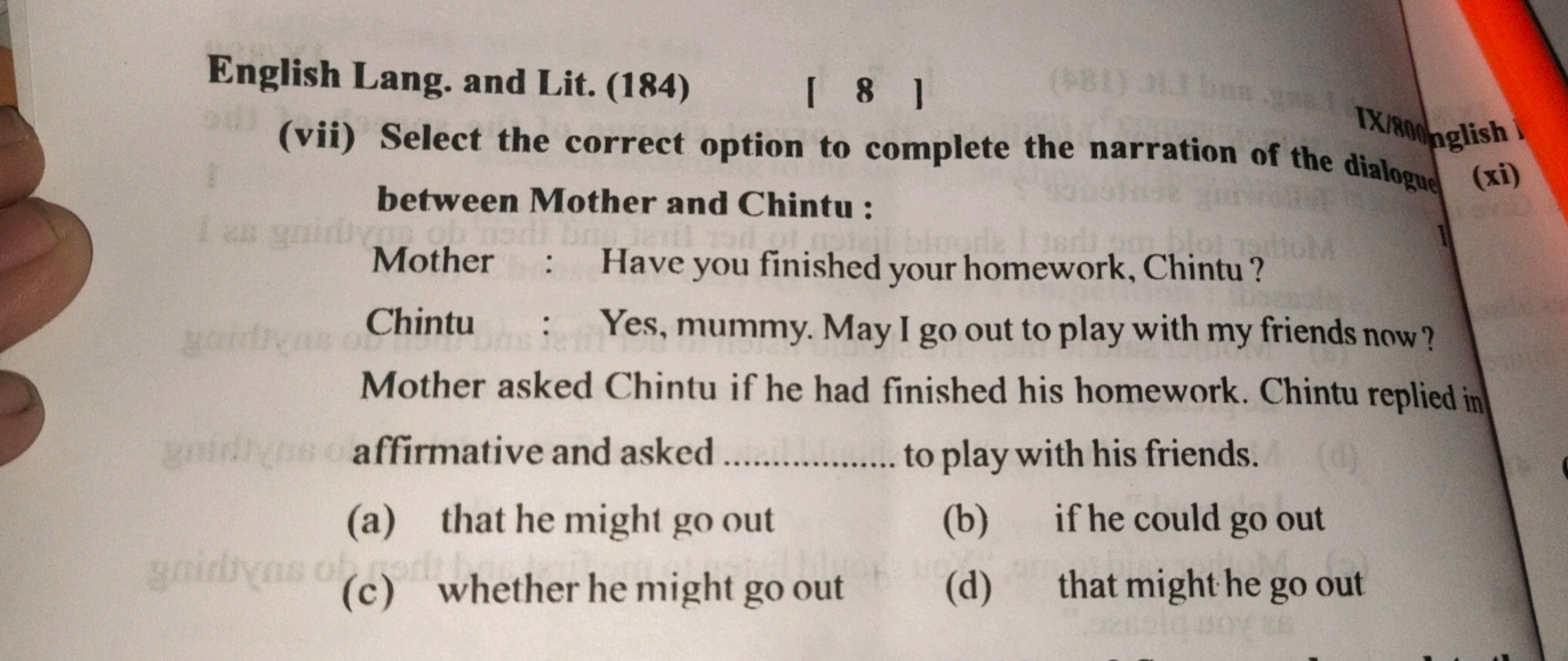 English Lang. and Lit. (184)
[ 8 ]
(PBI) 11 bangeTX/800nglish
(vii) Se