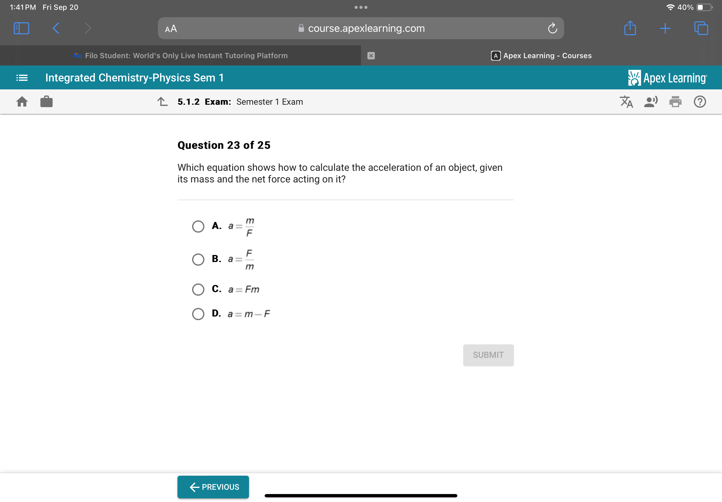 1:41PM Fri Sep 20
40%
AA
course.apexlearning.com
filo Filo Student: Wo