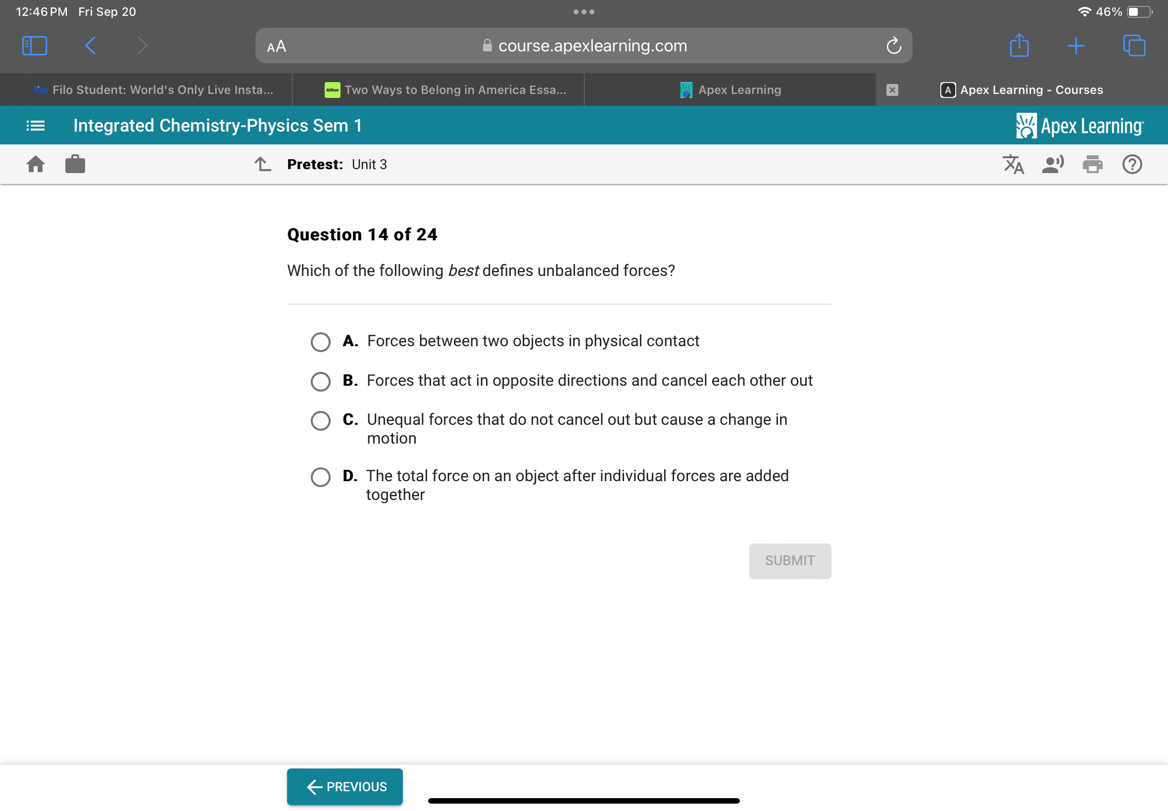 12:46 PM Fri Sep 20
46%
AA
course.apexlearning.com
Filo Student: World