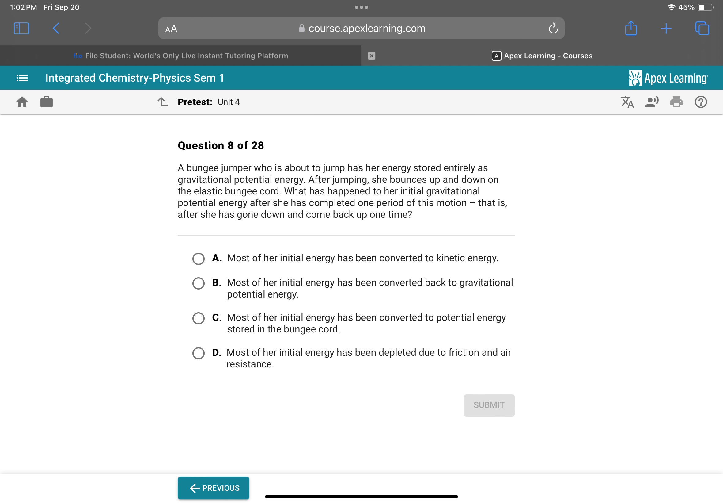 1:02PM Fri Sep 20
45%
AA
course.apexlearning.com
filo Filo Student: Wo