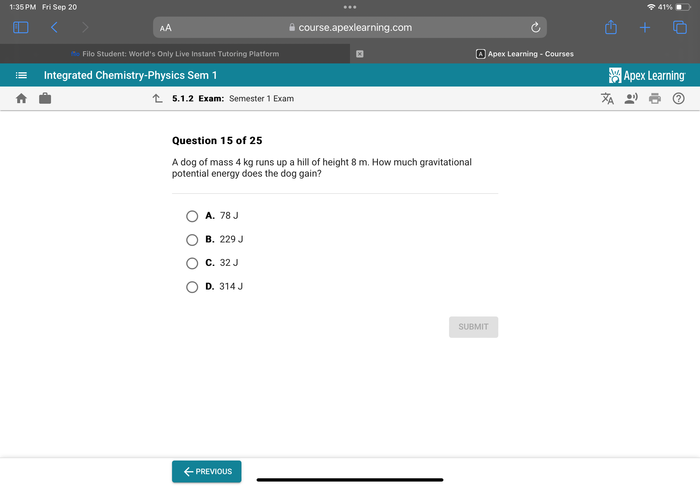 1:35 PM Fri Sep 20
41%
AA
course.apexlearning.com
filo Filo Student: W