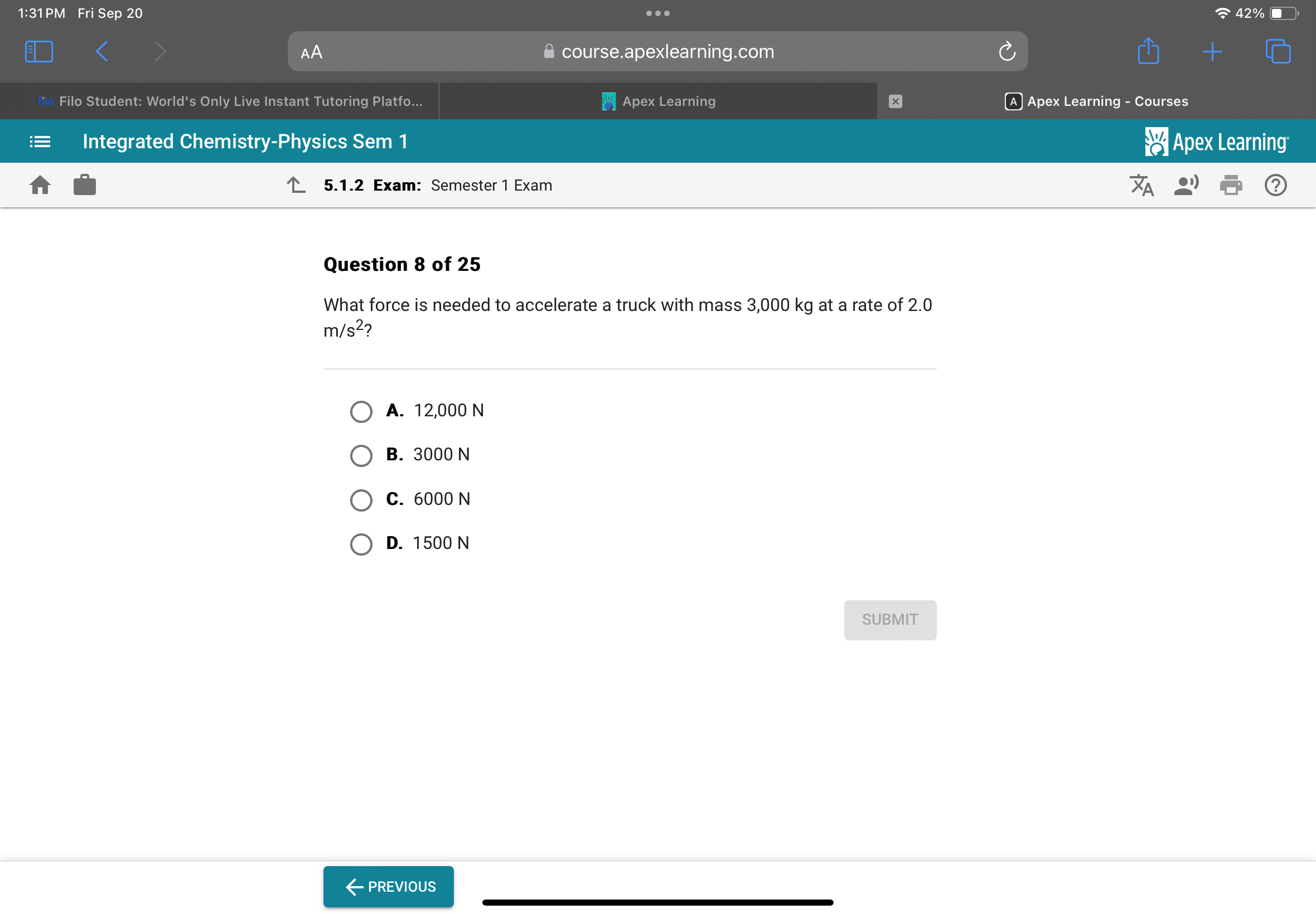 1:31 PM Fri Sep 20
42%
AA
course.apexlearning.com
Filo Student: World'