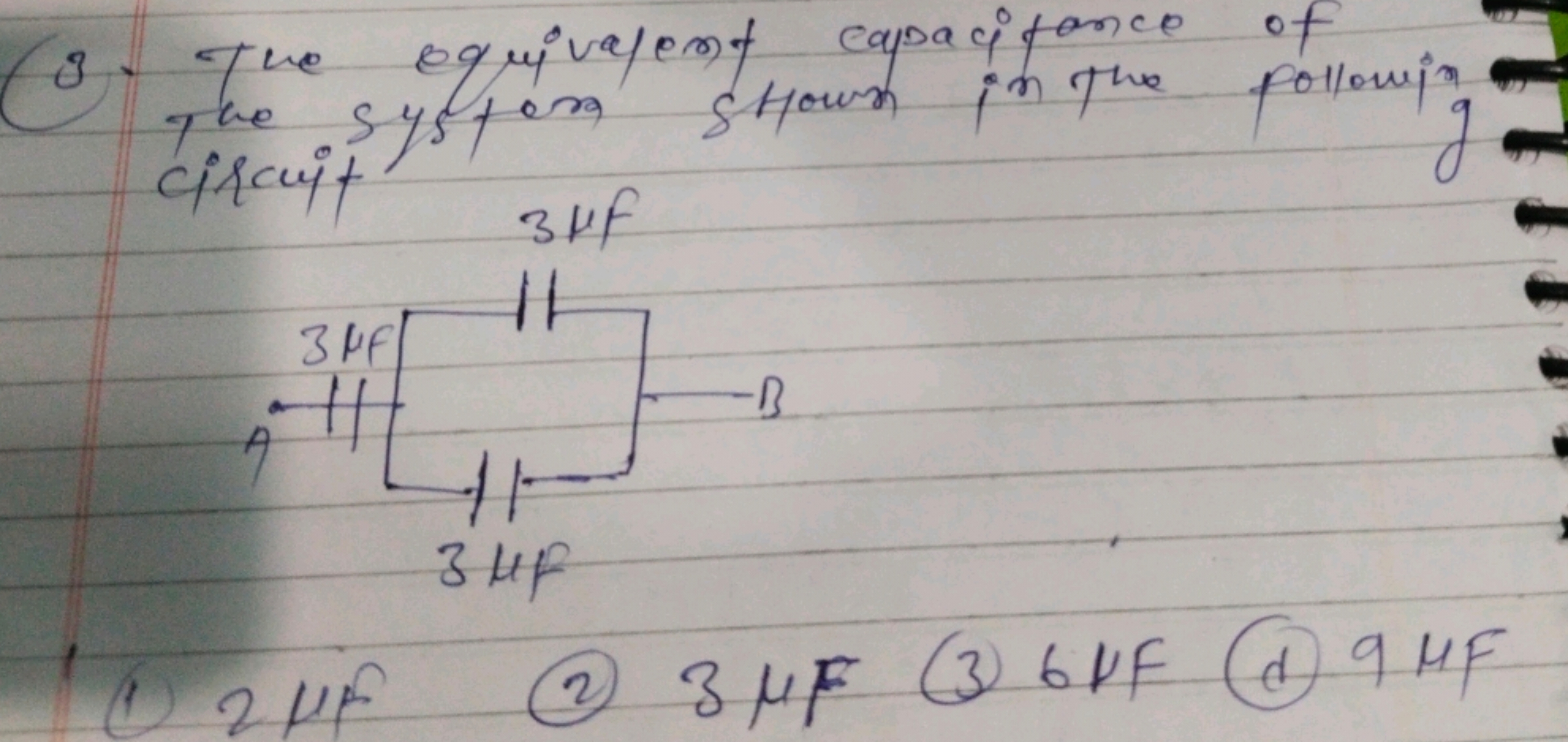 3. The equivapent capacifance of The systom shown in the pollowing
cir